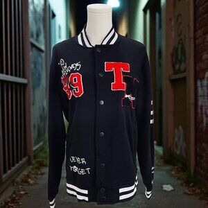 Brooklyn Cloth Womens Varsity Jacket Black Red Graphic Patch Streetwear Small